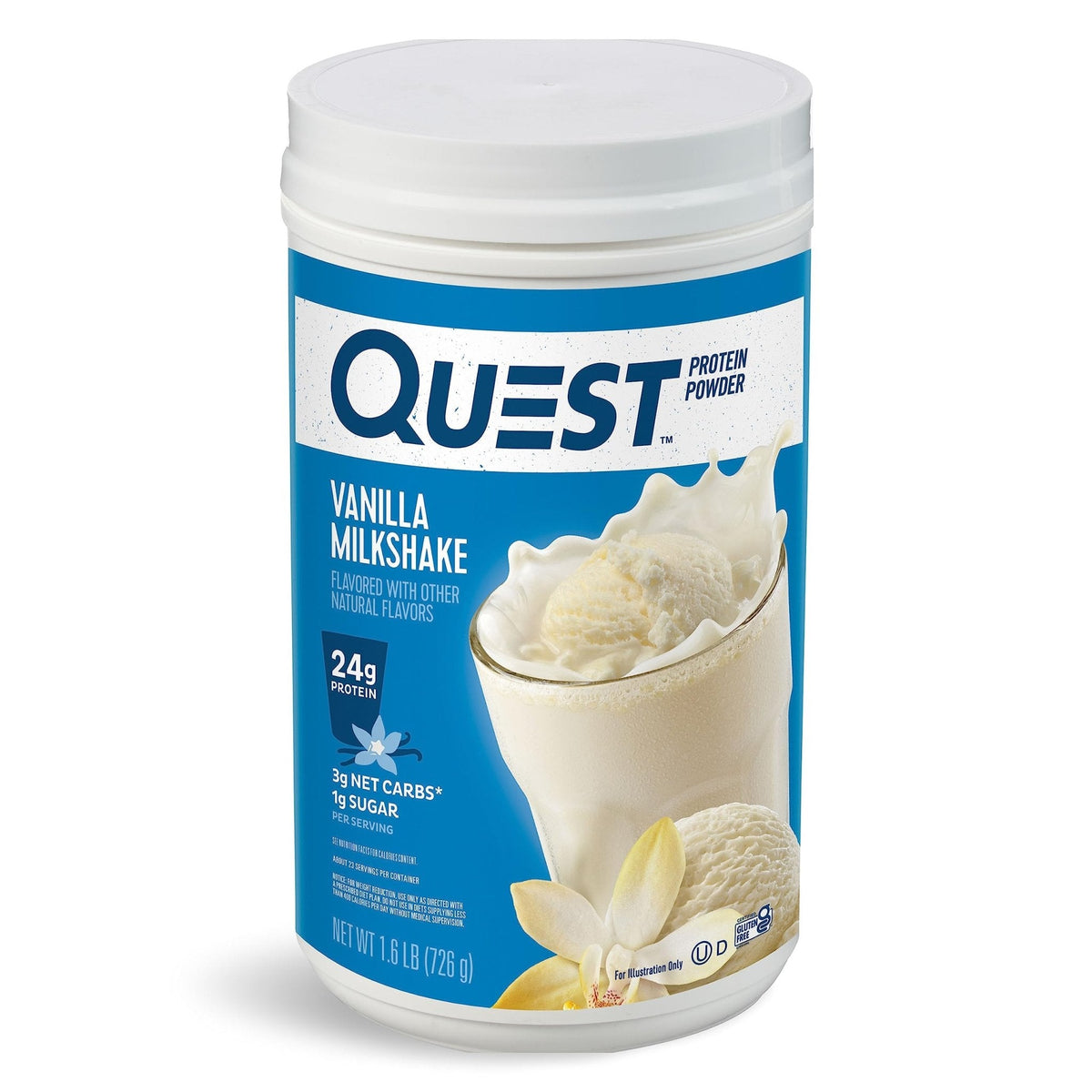 Quest Nutrition Vanilla Milkshake Protein Powder, 24g of Protein, 1g of Sugar, Low Carb, Gluten Free, 1.6 Pound, 23 Servings - PrimeBioHealth - canada supplements