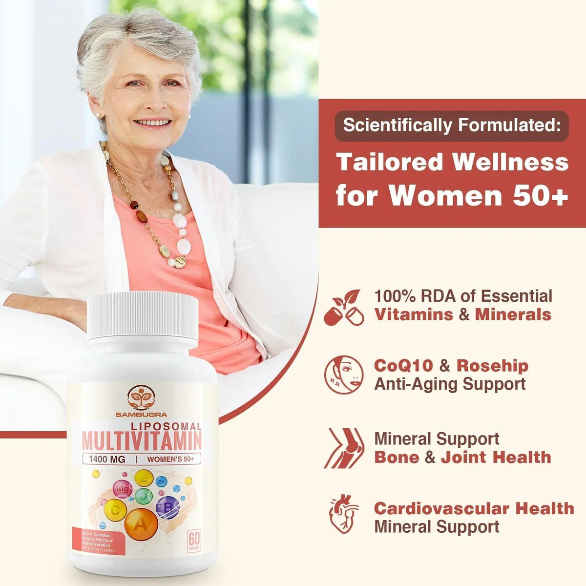 Sambugra Liposomal Multivitamin for Women 50+ - Women Daily Multivitamin with 32 Ingredients, CoQ10, Vitamins C, B, D, E - PrimeBioHealth - canada supplements