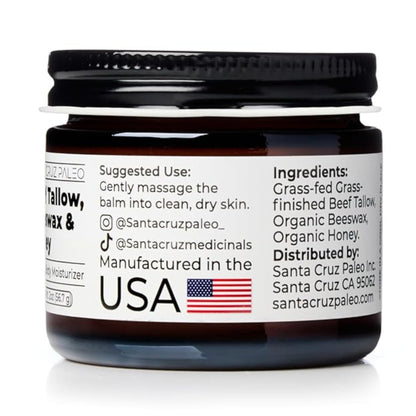 Santa Cruz Paleo, Beef Tallow, Beeswax & Honey Face Moisturizer, Organic, Unscented Grassfed Beef Tallow Skin Care, Sunscreen Free - PrimeBioHealth - canada supplements