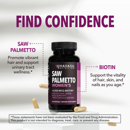 Saw Palmetto for Women with Biotin 5000mcg - Powerful DHT Blocker to Support Hair, Skin, and Nail Health - 60 Count - Vegan, Non-GMO Vitamin for Stronger, - PrimeBioHealth - canada supplements