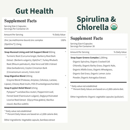 Snap Supplements Gut Health Lipase Supplement & Organic Spirulina Chlorella Bundle–Probiotic + Greens–Supports Digestion, Detox, Energy & Immune Health, 50 - PrimeBioHealth - canada supplements