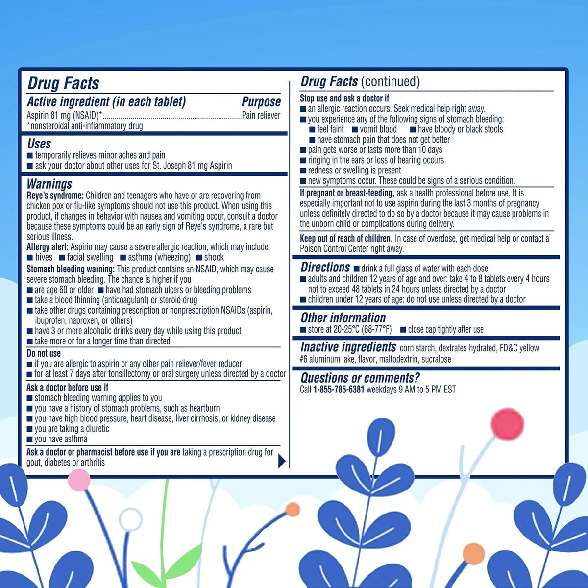 St. Joseph Aspirin Pain Reliever (NSAID) 81mg, Enteric Safety Coated, Adult Low Dose Aspirin, 365 ct - PrimeBioHealth - canada supplements