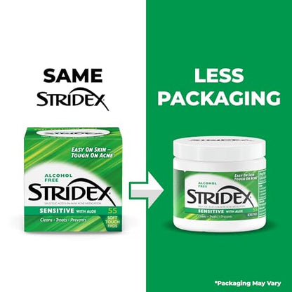 Stridex Acne Pads Sensitive With Aloe 55 Count Alcohol-Free - PrimeBioHealth - canada supplements