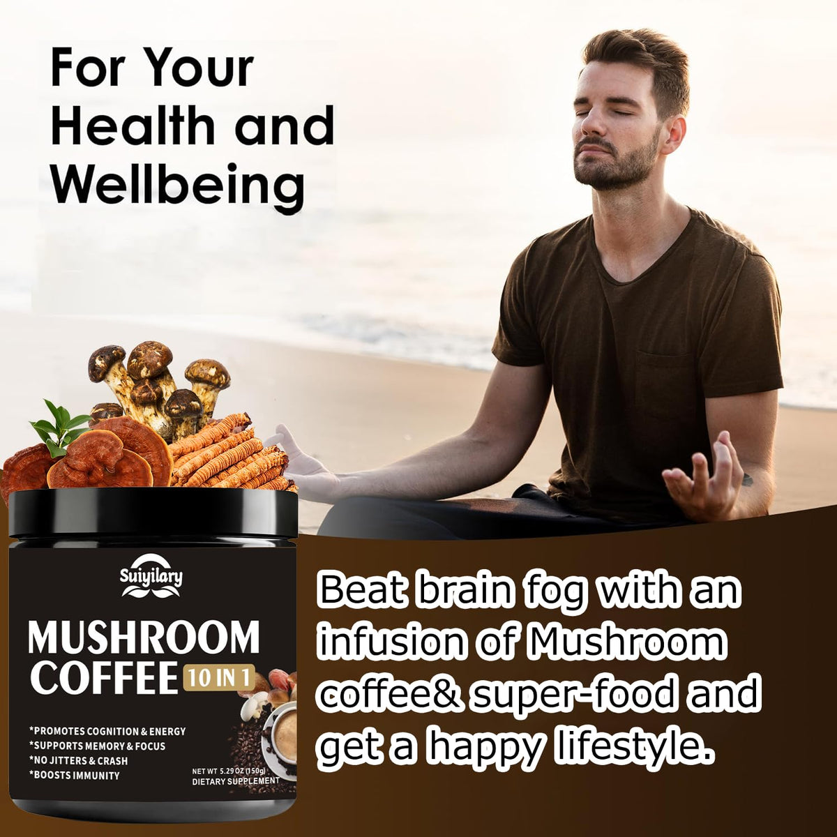Suiyilary Mushroom Coffee, 10 Mushroom Extract Powder Blend Lion's Mane, Reishi, Chaga - PrimeBioHealth - canada supplements