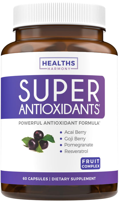 Super Antioxidants Supplement for Women & Men - High Potency Herbal & Fruit Blend with Acai, Goji, Pomegranate, Elderberry & Resveratrol for Skin Care & Immune Support - Vegan & Non-GMO - 60 Capsules - PrimeBioHealth - canada supplements