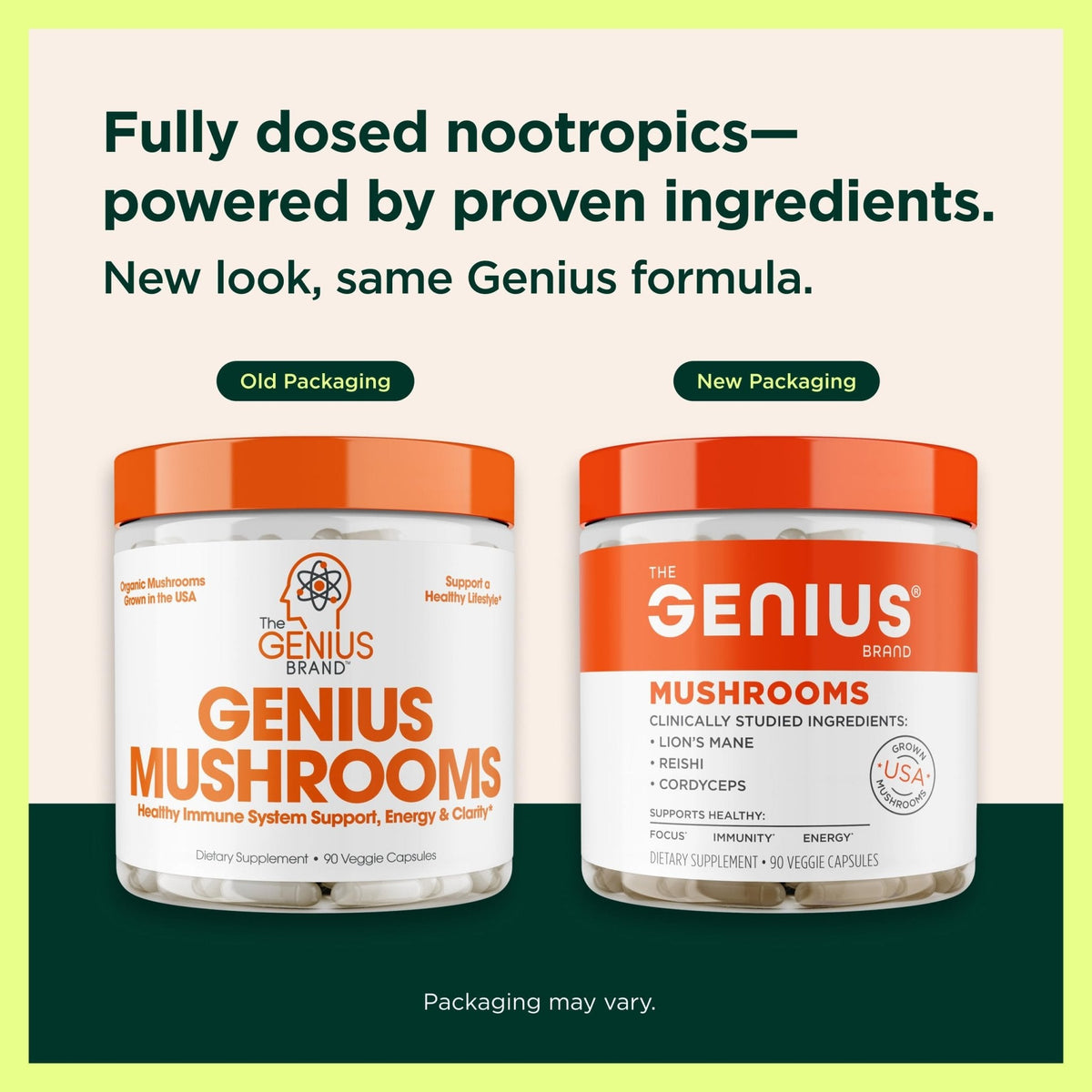 The Genius Brand Genius Mushrooms - Plant-Based Supplement for Immune, Focus & Energy Support - Lion's Mane, Cordyceps & Reishi - PrimeBioHealth - canada supplements