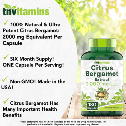 tnvitamins Citrus Bergamot 2000mg - 180 Capsules | Ultra Potent Citrus Bergamot Supplement 2000 mg Per 1 Capsule Serving - PrimeBioHealth - canada supplements