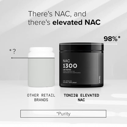 Toniiq 1300mg NAC - 4 Month Supply - Min. 98%+ Tested Purity - Ultra High Strength Bioavailable NAC Cysteine Supplement - 240 Vegetarian N Acetyl Cysteine - PrimeBioHealth - canada supplements