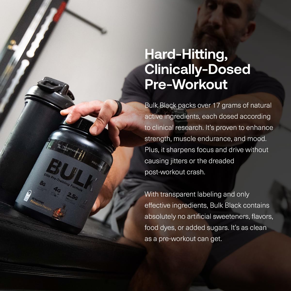 Transparent Labs Bulk Black Pre Workout - Clinically Dosed, Sugar Free Preworkout for Men and Women with Beta Alanine Powder, Citrulline Malate - PrimeBioHealth - canada supplements