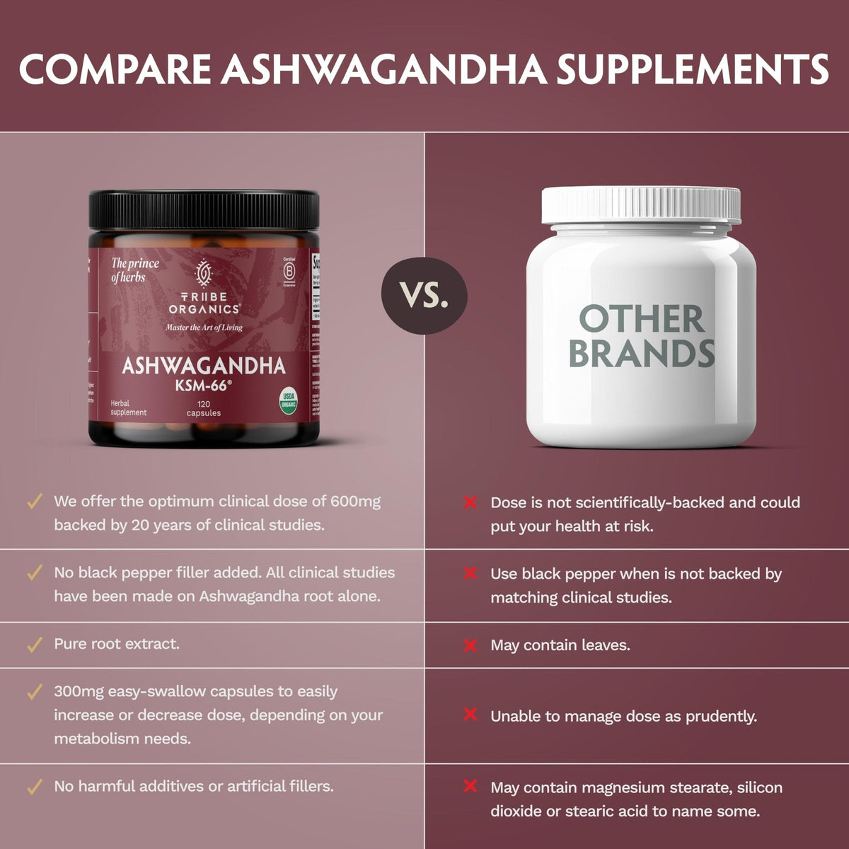 TRIBE ORGANICS Ashwagandha KSM 66 Pure Organic Root Powder Extract Ayurvedic Supplement - Focus, Mood Support, Increase Energy, Strength, 600mg of Natural KSM66 - PrimeBioHealth - canada supplements