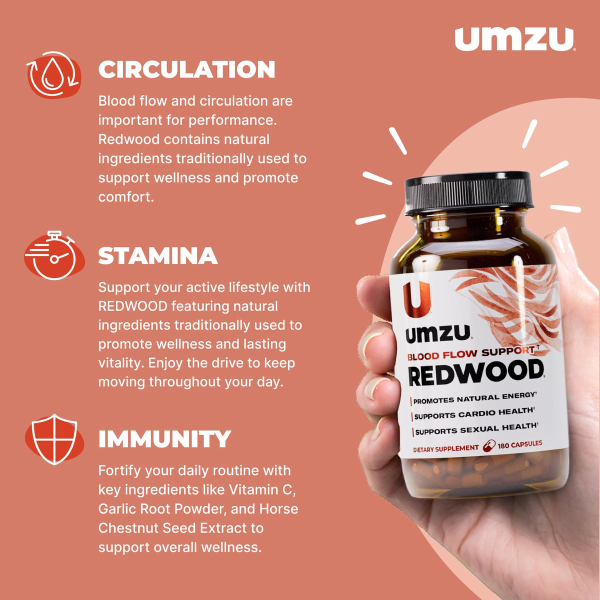UMZU Redwood Nitric Oxide Booster, (30 Day Supply) – Vitamin C, Garlic & Horse Chestnut – Healthy Circulation & Endurance – Daily Cardiovascular Support Nitric Oxide - PrimeBioHealth - canada supplements