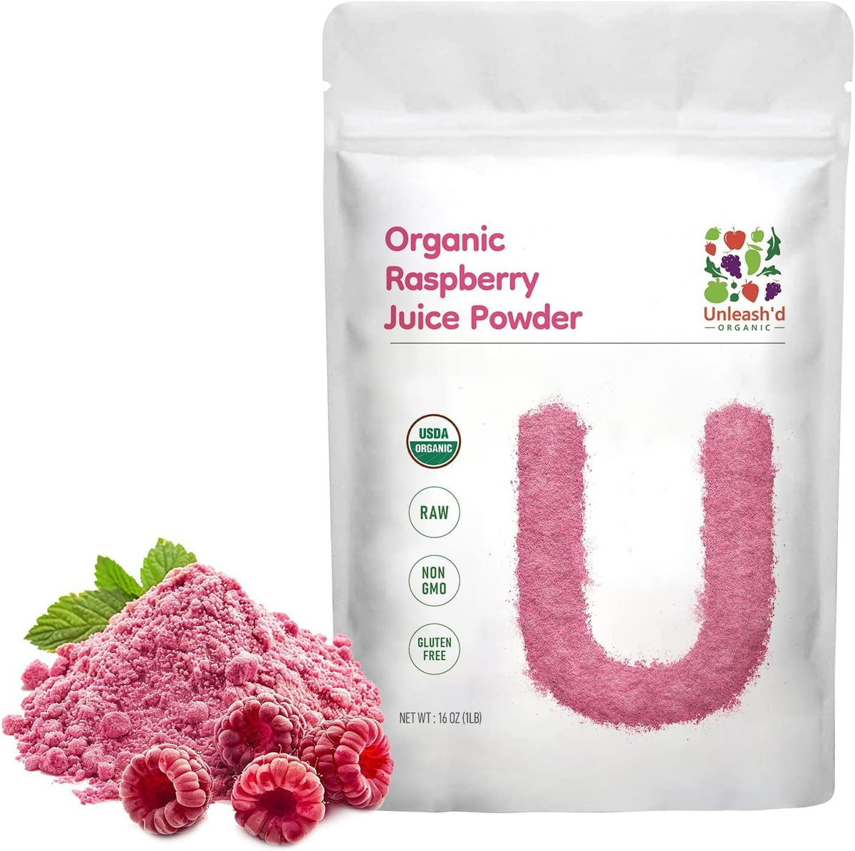 Unleash’d Organic Organic Raspberry Juice Powder 16oz – 100% Pure Superfood, Antioxidant-Rich & Nutrient-Dense - PrimeBioHealth - canada supplements