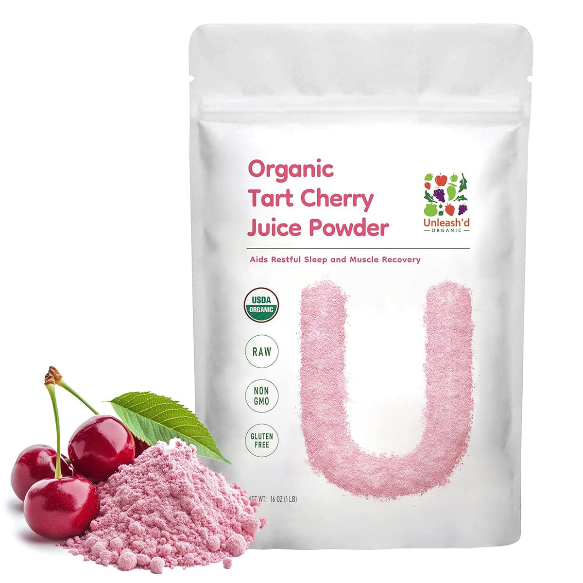UNLEASH'D ORGANIC Organic Tart Cherry Juice Powder 16 oz – 100% Pure Natural Superfood, Rich in Antioxidants & Vitamins - PrimeBioHealth - canada supplements