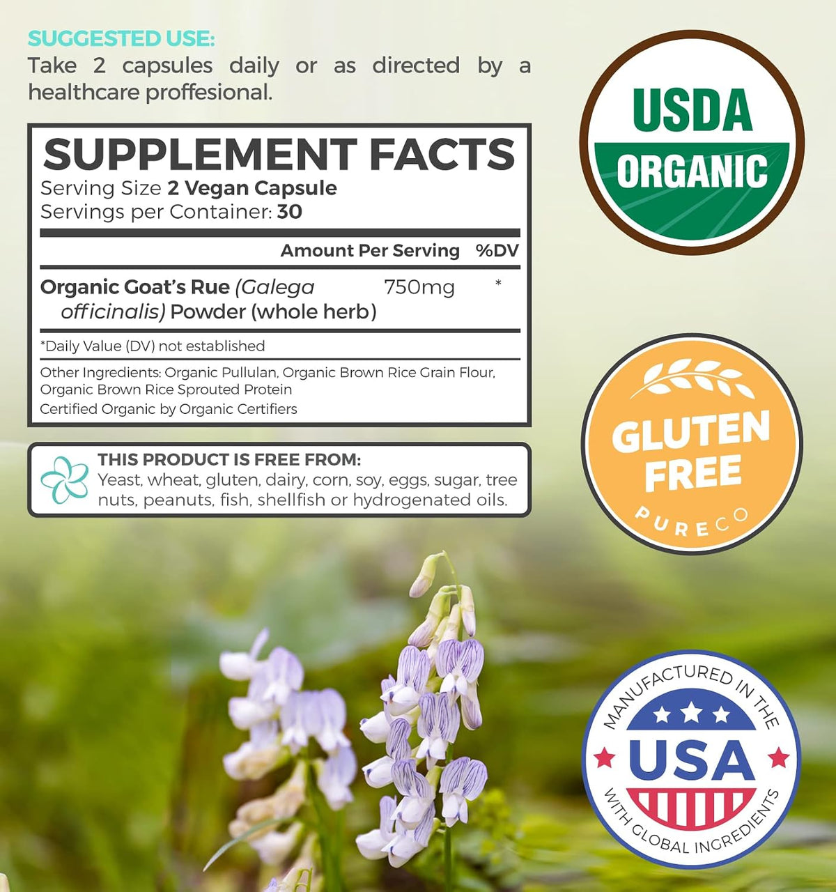 USDA Organic Goat's Rue - Increase Milk Supply for Breastfeeding & Herbal Lactation Support - Aid for Mothers - Non-GMO Goats Rue Lactation Supplement - 60 Vegan Capsules (No Pills, Tea, or Cookies) - PrimeBioHealth - canada supplements