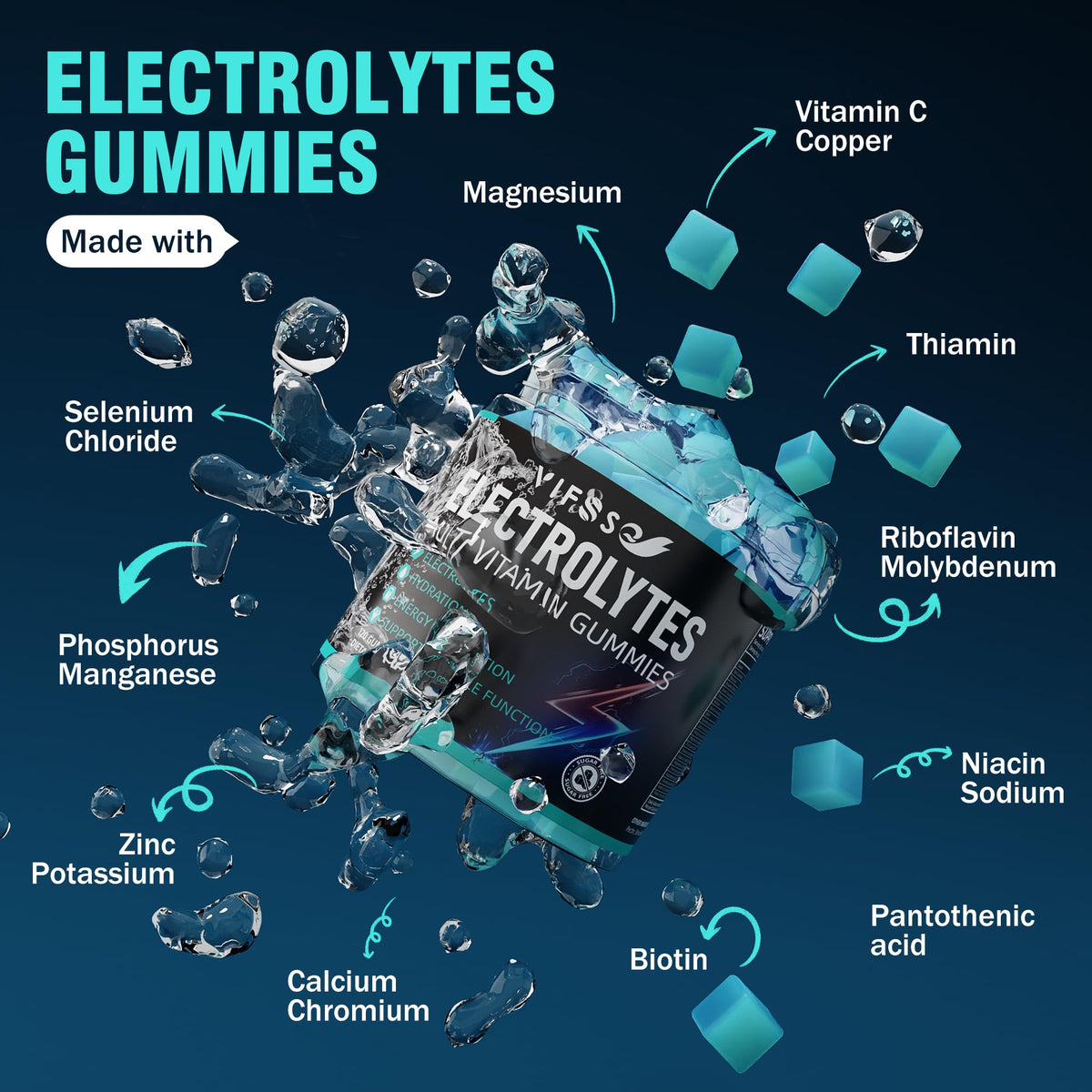 VIFSSG Electrolytes Gummies No Sugar, 120 Chewable Electrolyte Gummies with 6 Electrolytes for Runners and Endurance Sports, Refreshing Blue Raspberry, Hydration Electrolyte Chews, 1 Pack - PrimeBioHealth - canada supplements