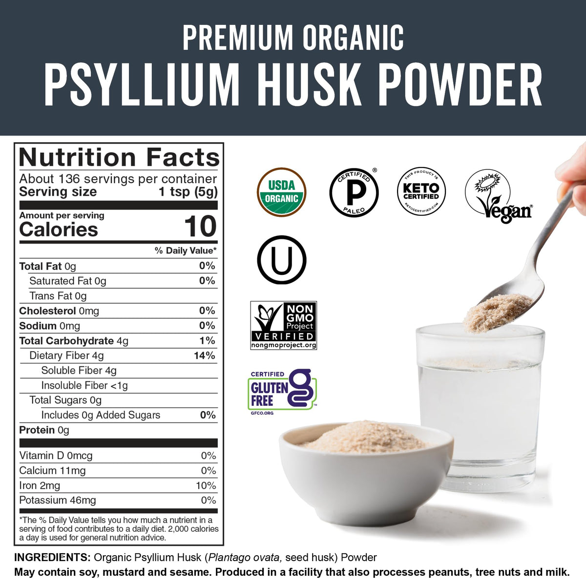 Viva Naturals Organic Psyllium Husk Powder, 24 oz – Finely Ground, Unflavored, Vegan, Keto, Paleo, Non-GMO Plant-Based Superfood, Good Source of Fiber for Gluten-Free Baking, Juices & Smoothies - PrimeBioHealth - canada supplements