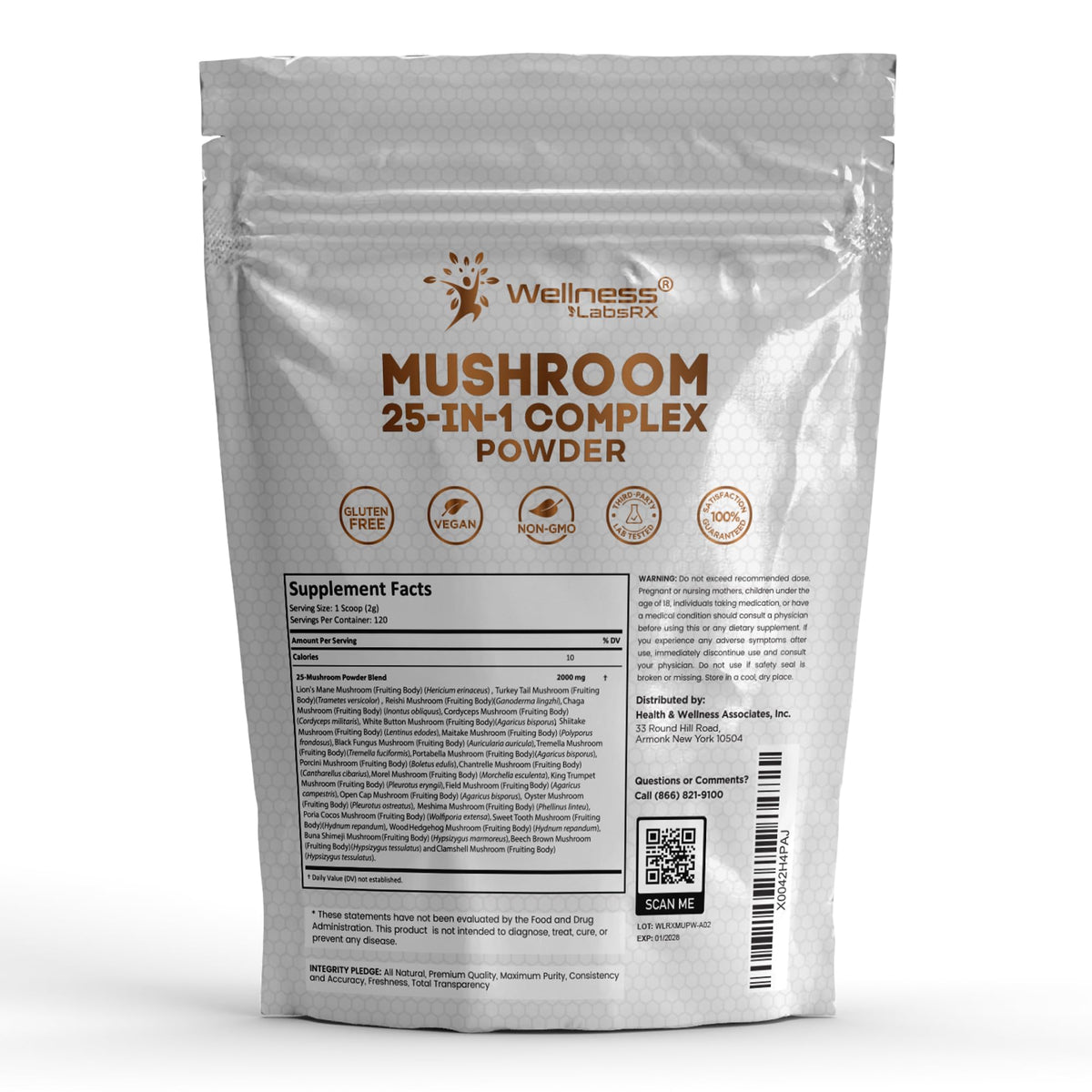 WELLNESS LABSRX Mushroom Powder, 25 in 1 Mushrooms Supplement - 2000mg, 25 Superfood Mishroom Lions Mane Powder with Chaga, Shiitake, Cordyceps, Reishi - Lion's Mane Mushroom - 120 Servings - PrimeBioHealth - canada supplements