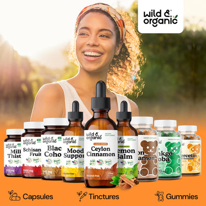 Wild & Organic Ceylon Cinnamon Supplements 500mg - Antioxidant Support - Ceylon Cinnamon Drops - Add to Tea Liquid Extract - Cinnamomum Verum Bark - Unflavored, Sugar & Alcohol-Free Tincture - 4 fl oz - PrimeBioHealth - canada supplements