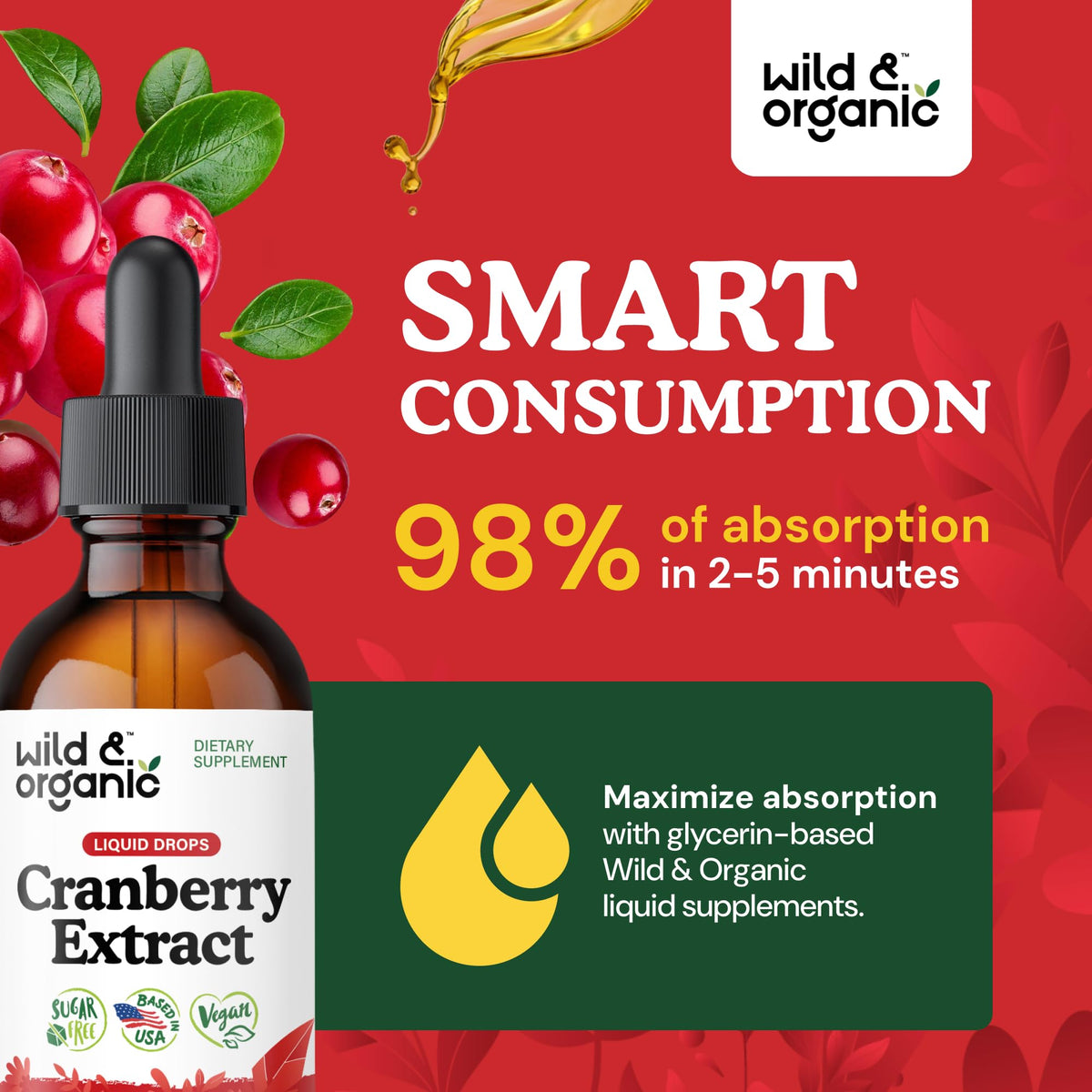 Wild & Organic Cranberry Concentrate Liquid Drops - Urinary Tract Support with Cranberry Supplement for Women & Men - 500 mg Extract per Serving - Vegan, Sugar & Alcohol-Free - 4 fl oz - PrimeBioHealth - canada supplements