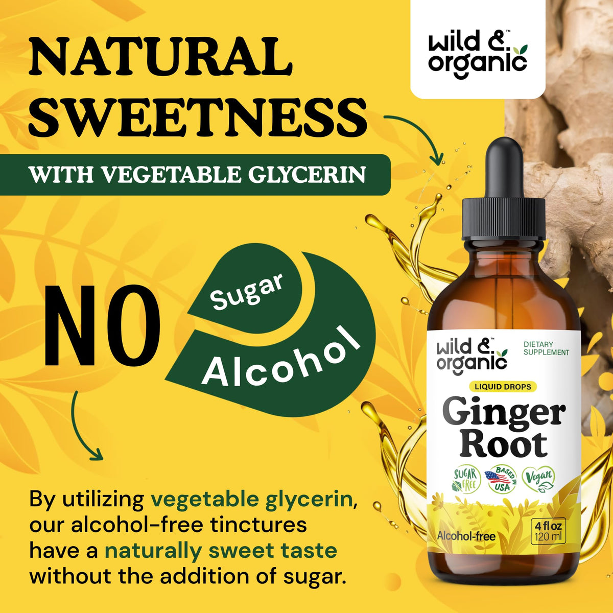 Wild & Organic Ginger Root Extract Drops - Immune & Digestive Support - Liquid Ginger Supplements - Easy to Add to Tea - Vegan, Sugar & Alcohol-Free Tincture - 4 fl oz - PrimeBioHealth - canada supplements