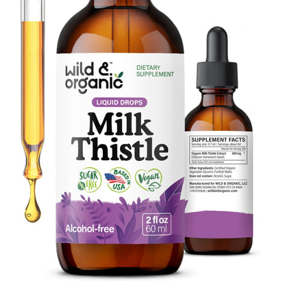 Wild & Organic Milk Thistle Liquid Drops - Liver Cleanse Detox - Silymarin Milk Thistle Supplement for Liver Support - Add to Tea - Silybum Marianum Seed Extract Tincture - Sugar & Alcohol-Free - 4 oz - PrimeBioHealth - canada supplements