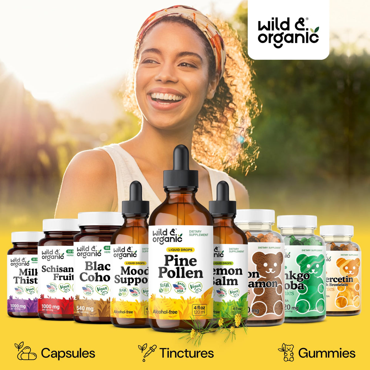 Wild & Organic Pine Pollen Tincture - Pine Pollen for Men & Women - Add to Tea & Drink - Pure Pinus Massoniana Extract Drops - Vegan, Sugar & Alcohol-Free Liquid Supplement - 4 fl oz - PrimeBioHealth - canada supplements