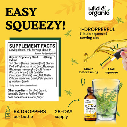 Wild & Organic Uric Acid Cleanse Liquid Drops - Tart Cherry, Turmeric, Celery, Chanca Piedra, Dandelion Root Extract Complex - Uric Acid Supplement - Vegan, Sugar & Alcohol-Free Tincture - 4 fl oz - PrimeBioHealth - canada supplements
