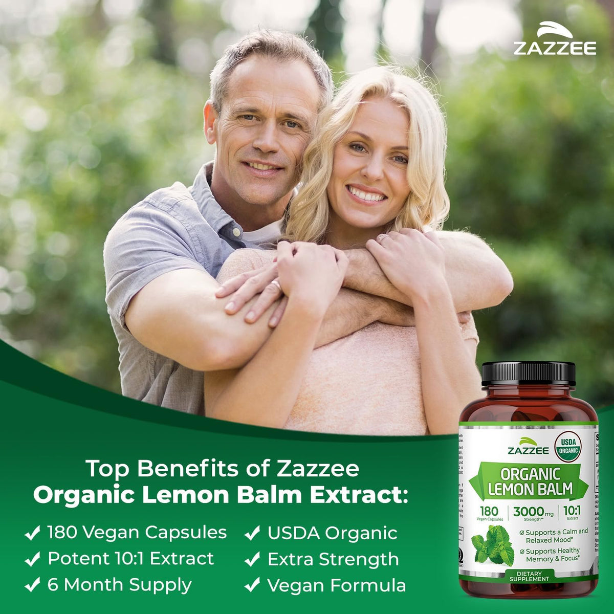 Zazzee USDA Organic Lemon Balm 10:1 Extract, 180 Capsules, 6 Month Supply | Vegan, All-Natural, Non-GMO, Melissa Officinalis, Calm, Mood, Stress & Relaxation Support, Herbal Supplement, Made in the USA - PrimeBioHealth - canada supplements