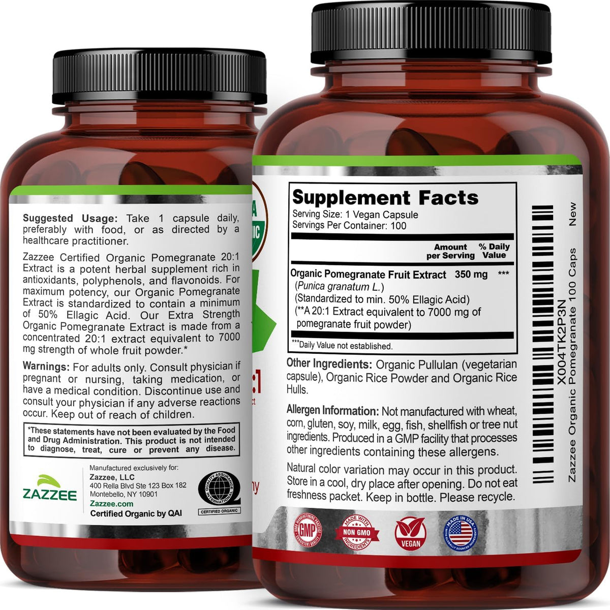 Zazzee USDA Organic Pomegranate 20:1 Extract, 50% Ellagic Acid 100 Capsules | Vegan, 3+ Month Supply, Punica Granatum, Antioxidant, Immune & Polyphenol Support, All-Natural, Non-GMO, Made in the USA - PrimeBioHealth - canada supplements