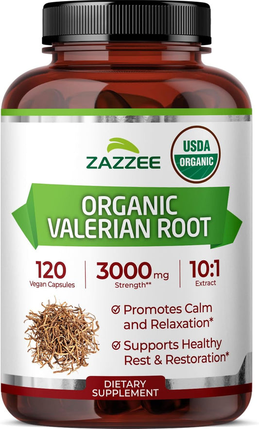 Zazzee USDA Organic Valerian Root 10:1 Extract, 120 Vegan Capsules, 4 Month Supply, Valeriana Officinalis, Relaxation, Calm & Mood Support, All-Natural, Non-GMO, Made in the USA - PrimeBioHealth - canada supplements