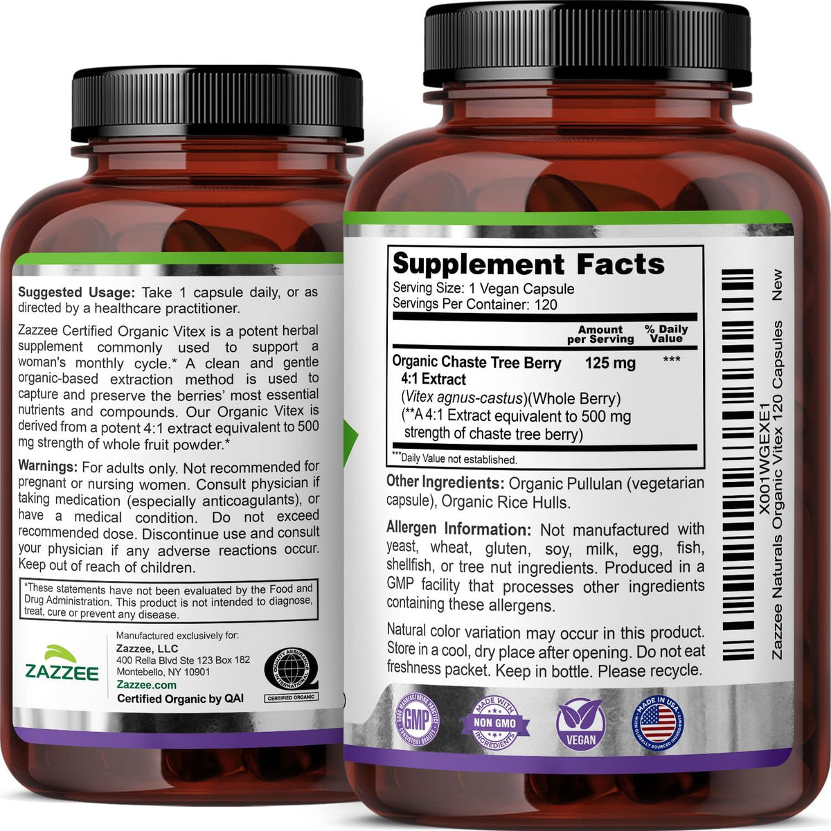Zazzee USDA Organic Vitex 4:1 Extract, 120 Vegan Capsules, 4 Month Supply, Chaste Berry, Hormonal Balance & Cycle Support for Women, Certified Kosher, Vitex Agnus-Castus, Non-GMO, Made in the USA - PrimeBioHealth - canada supplements