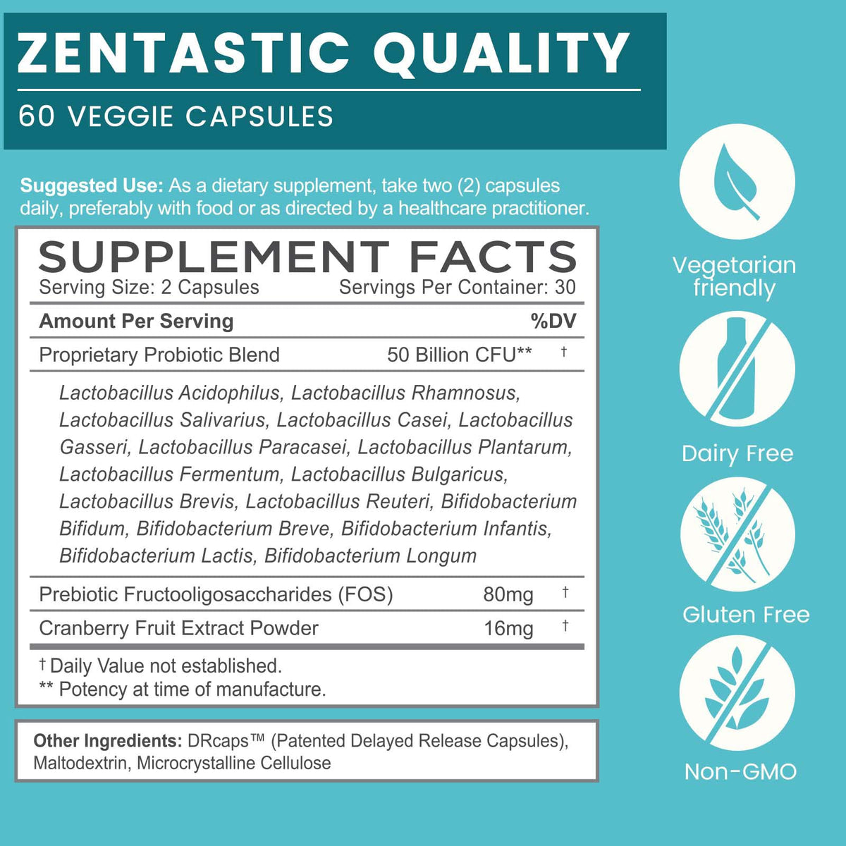 Zentastic Probiotics & Prebiotics Supplement - 50 Billion CFU - for Men & Women’s Immune & Digestive Health - 16 Strains - Shelf Stable - 180 Delayed Release Veggie Capsules - PrimeBioHealth - canada supplements